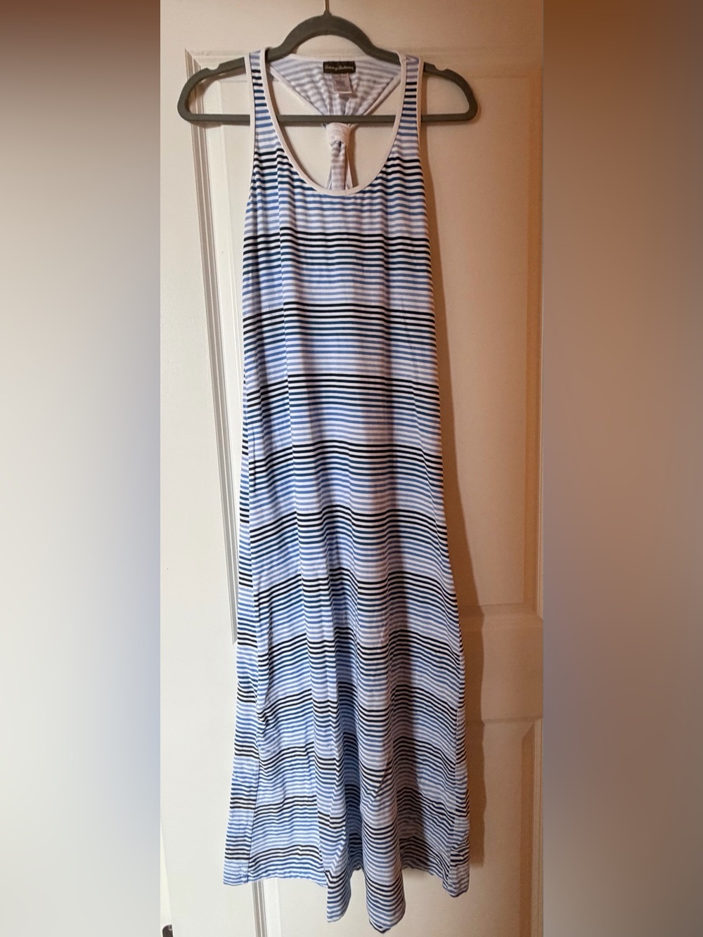 Tommy Bahama Navy and White Horizontal Stripe Maxi Dress